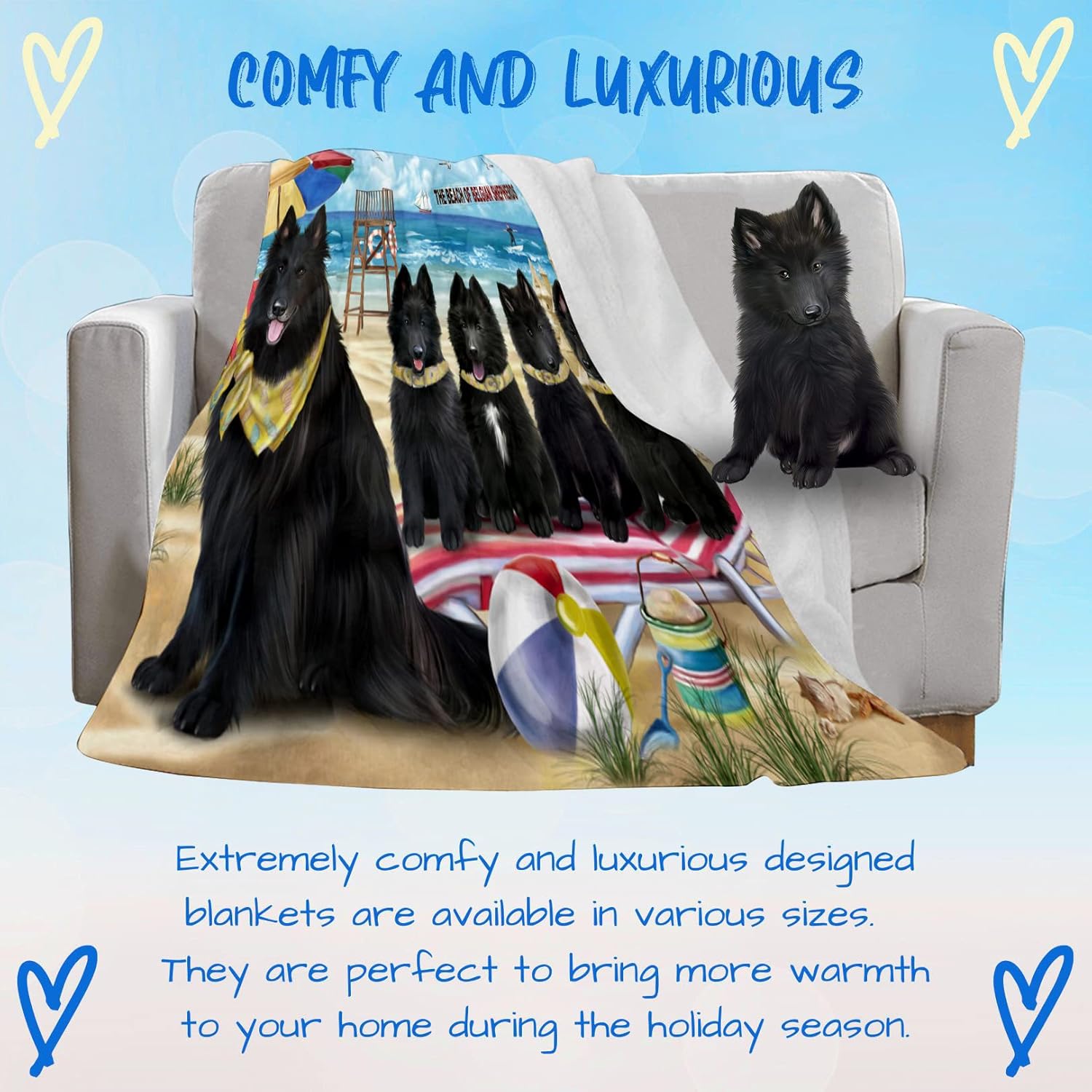 Pet Friendly Beach Belgian Shepherd Dogs Blanket - Lightweight Super Soft Cozy and Durable Bed Blanket - Animal Theme Fuzzy Blanket for Sofa Bed Couch BLNKT54721 (50x60 Sherpa)