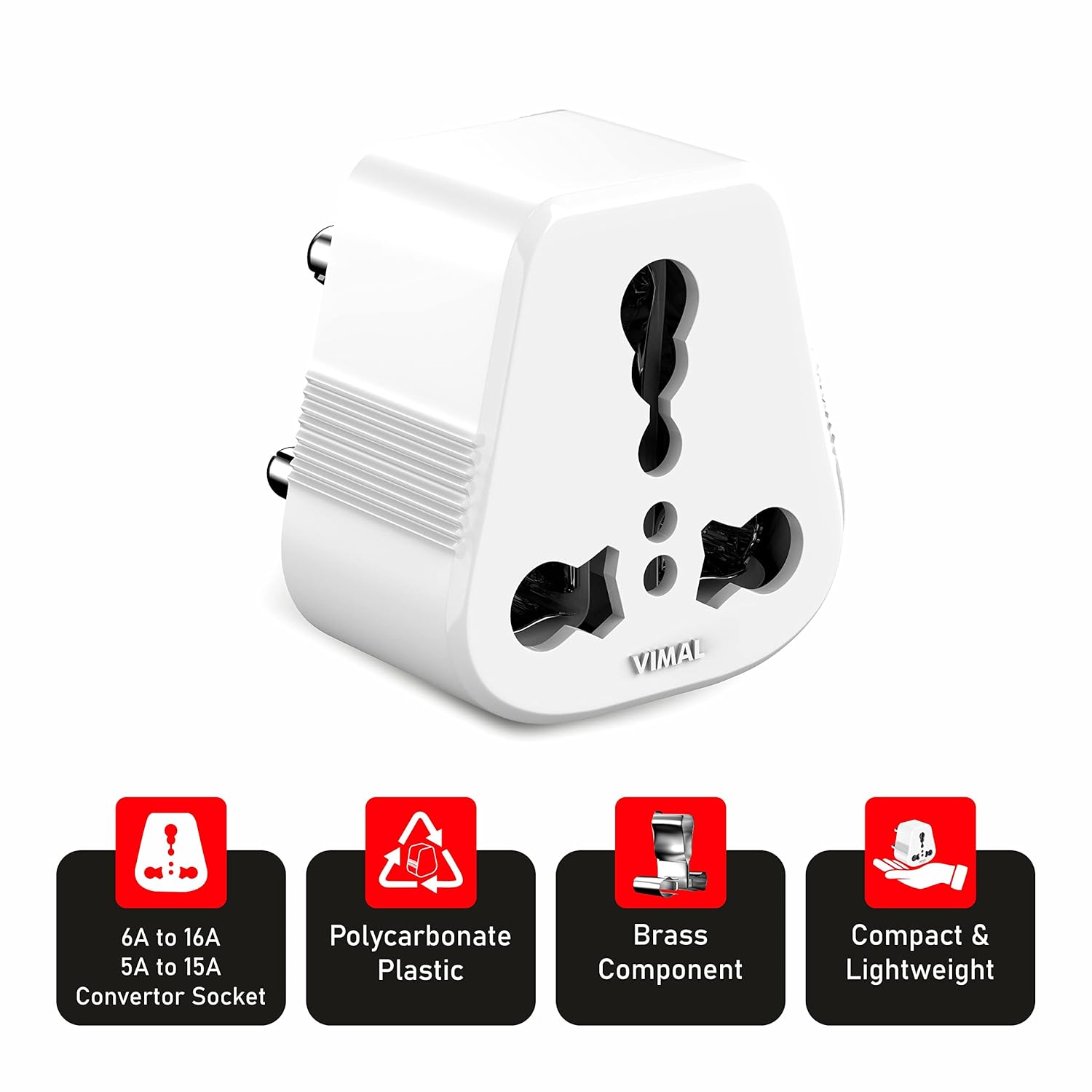 Vimal - Digic 6amp to 16amp 3 Pin Universal Conversion Plug,Pack of 2Pcs,White 2 71cCy+cFAPL. SL1500