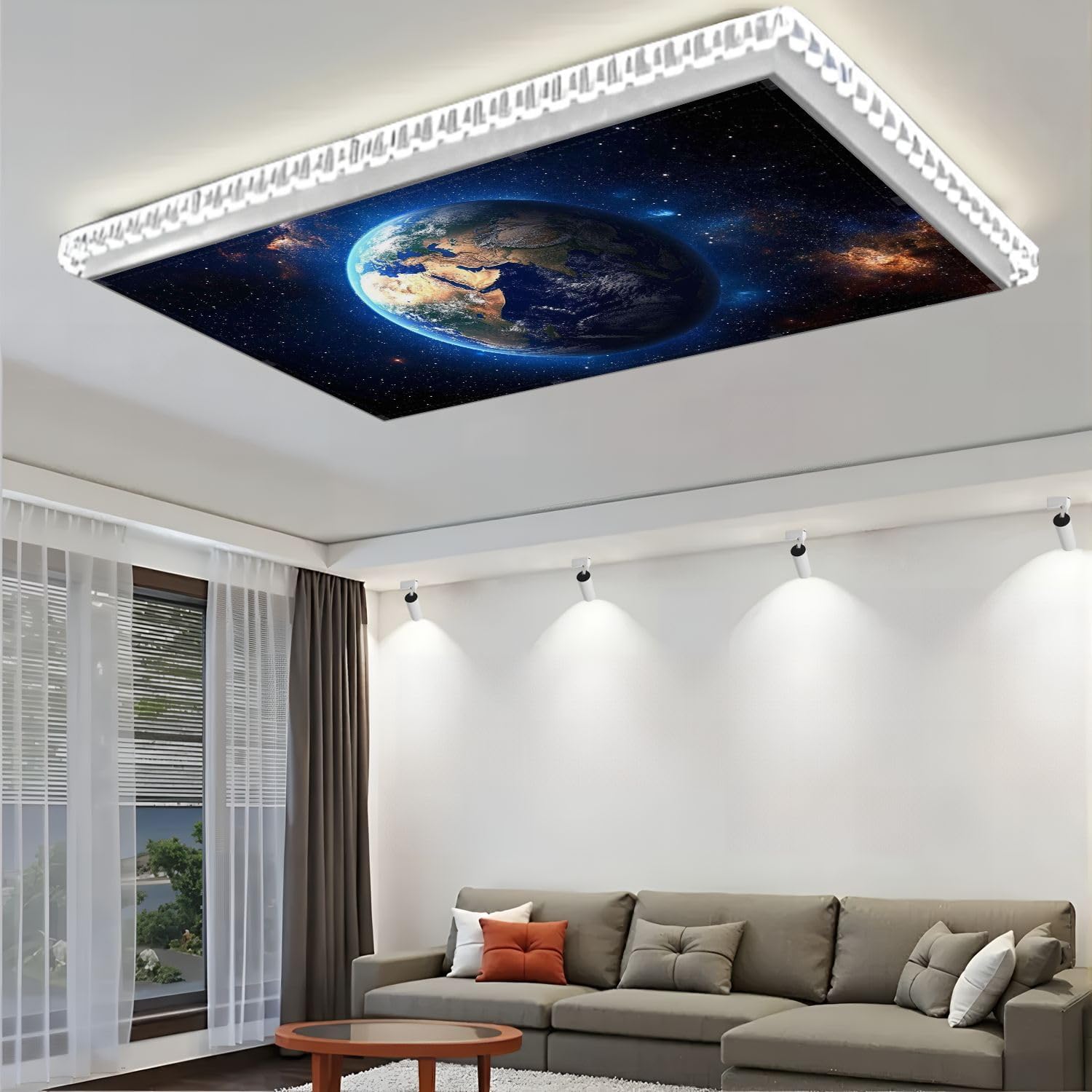 Fluorescent Light Covers for Ceiling Lights Life Like Depiction Earth Around it Easy to Install Magnetic Light Filter for Classroom Office Hospitals School Home Decor