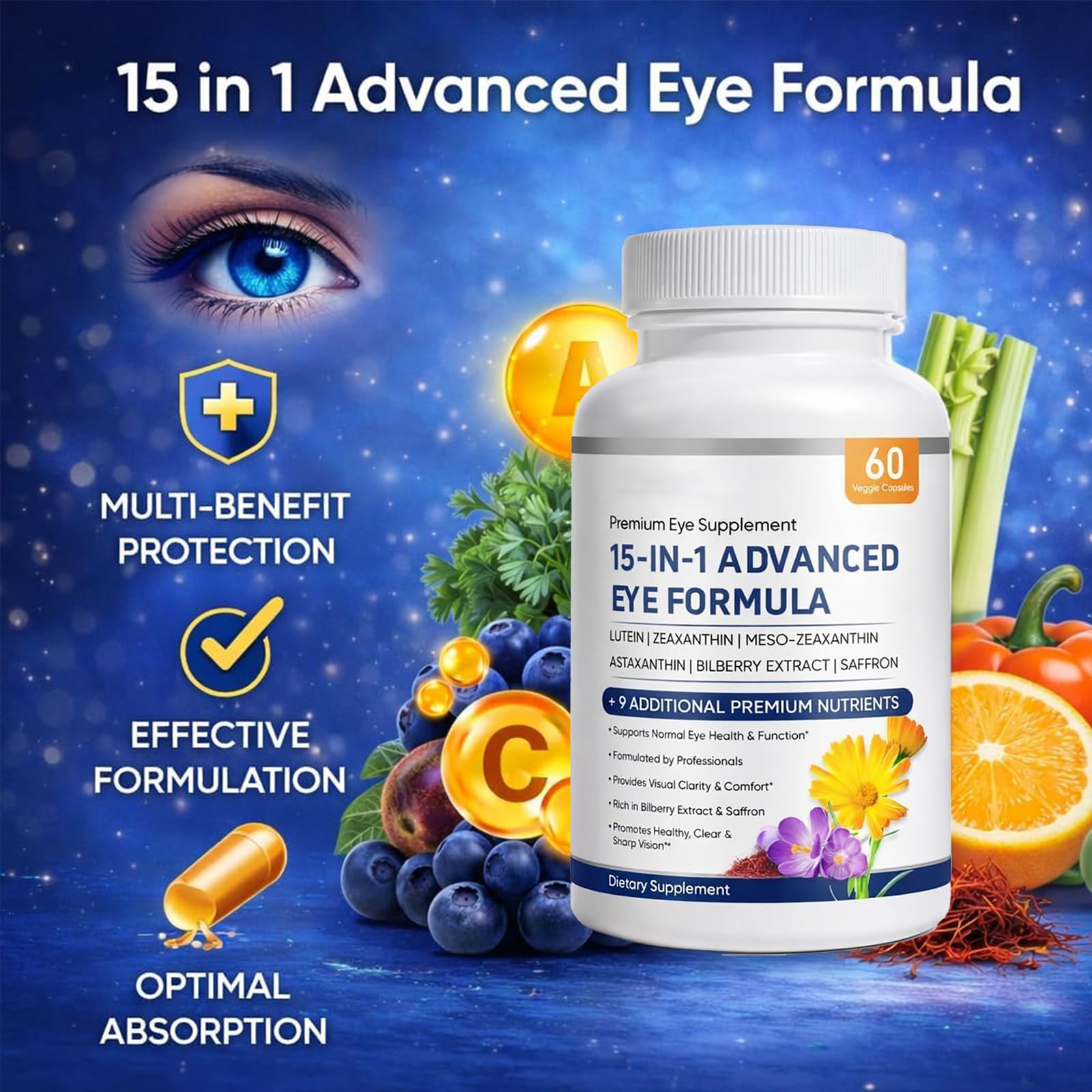 2PCS 15 in 1 Advanced Eye Formula, Lutein, Carotenoids, Zeaxanthin & Antioxidant Blend for Screen Use & Overall Eye Wellness (2) — Amazon image 4