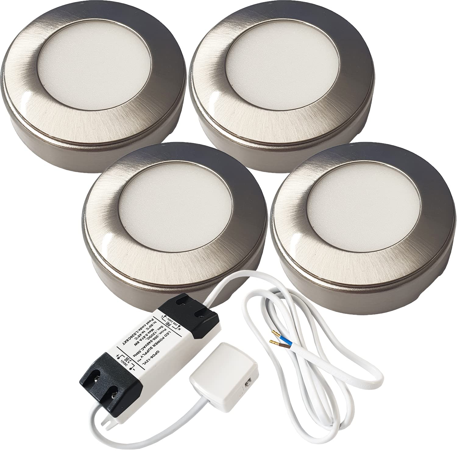 Loops 4X 2.6W Led Kitchen Cabinet Surface Spot Lights & Driver Steel Natural White