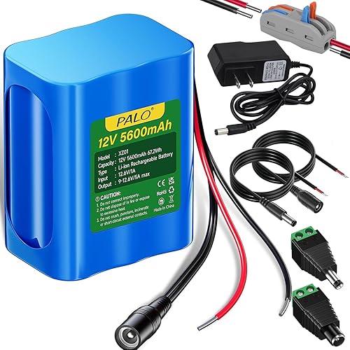 Batería de litio recargable de 12 V de 5600 mAh con cargador de cables desnudos compatible con dispositivos de 12 V RC coche, tira LED, proyecto de