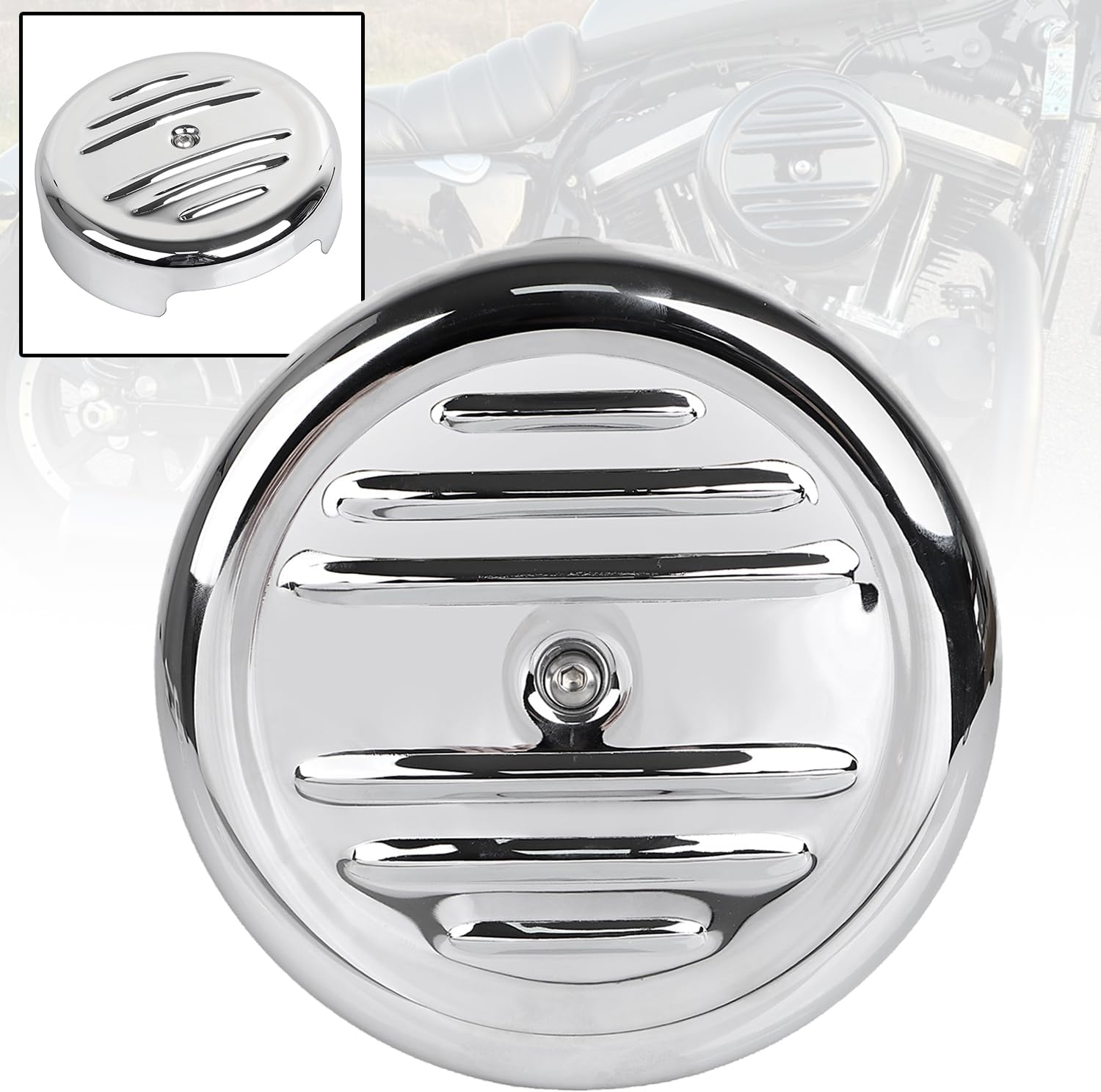 Black 8" Round Stripe Style Air Cleaner Cover Guard for Harley Sportster XL 1200 883 2012-UP, Softail Fat Boy FXST FLST 2011-2017