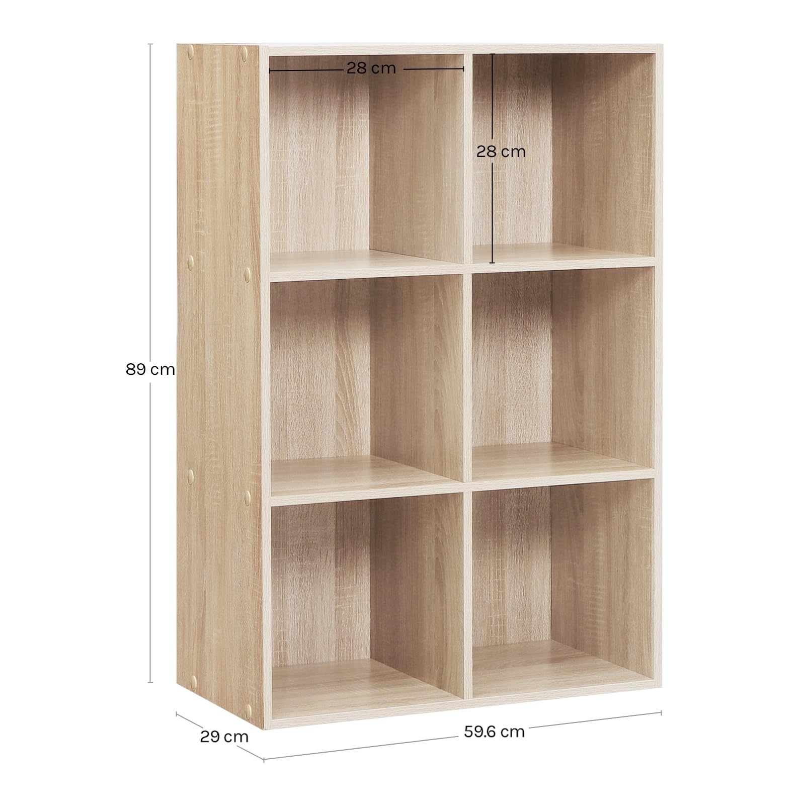 WOLTU Libreria con 6 Cubos Abiertos, Estanteria para Libros y Exposición, Mueble Estanteria para Oficina, Estudio Juvenil y Salón, 60x29,5x89cm, Roble Claro, SK002hei3