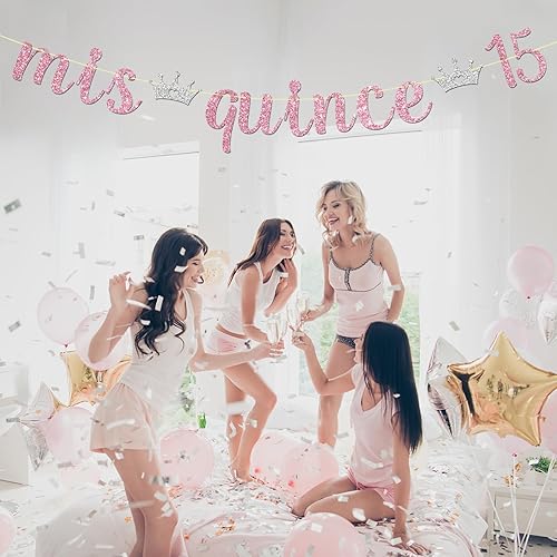 Miniatura 5 de Maicaiffe Cartel Mis Quince 15 – Decoración para fiesta de cumpleaños de 15 años para niña – Quince años – Decoración de fiesta de feliz cumpleaños