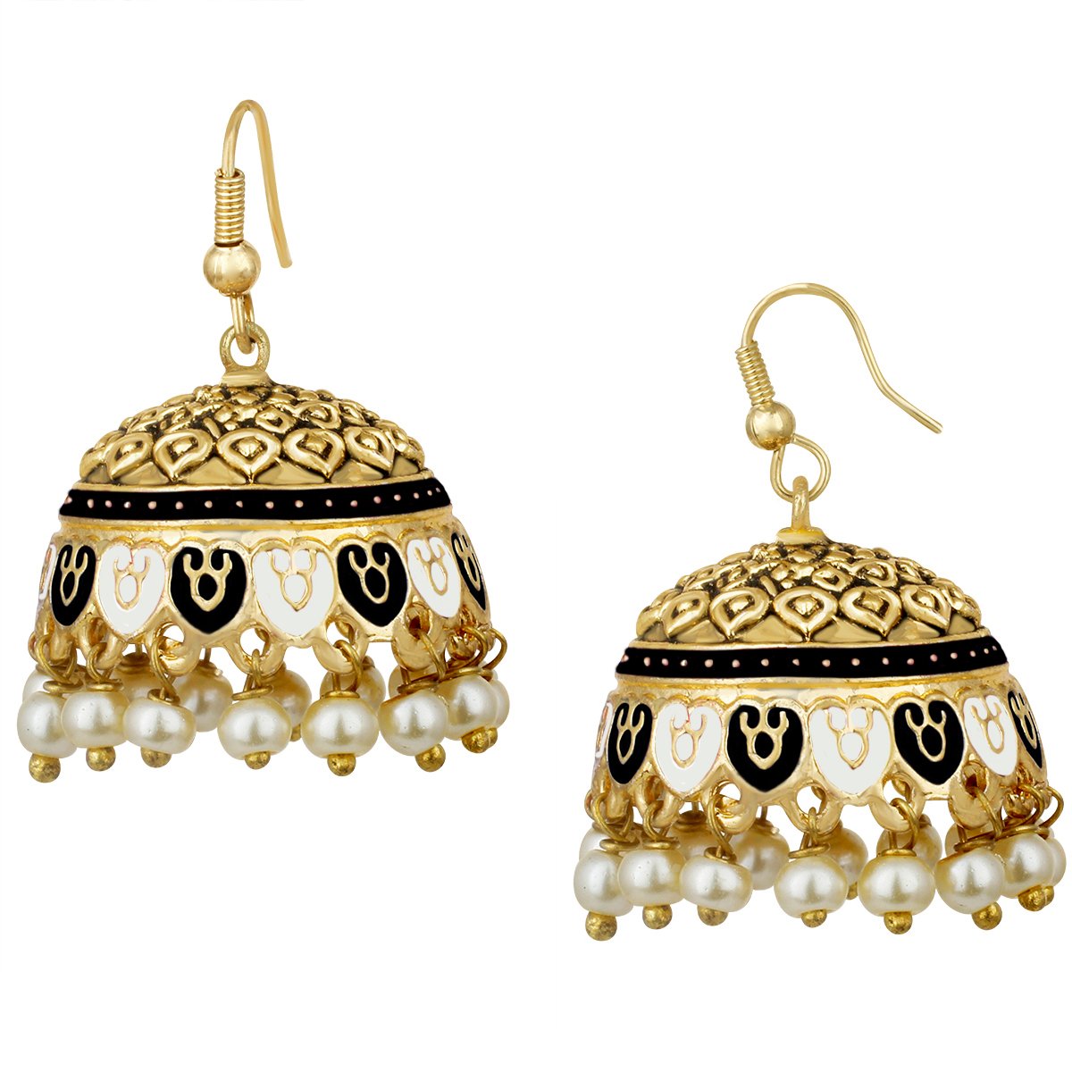 See full amazon price history chart for Spargz Festival Special Enamel Black Meenakari Worked Gold Plated Pearl Fish Hook Jhumki Earring For Women Spargz Festival Special Enamel Black Meenakari Worked Gold Plated Pearl Fish Hook Jhumki Earring For Women (B0759D6RP7) Amazon Price History, Amazon Price Tracker