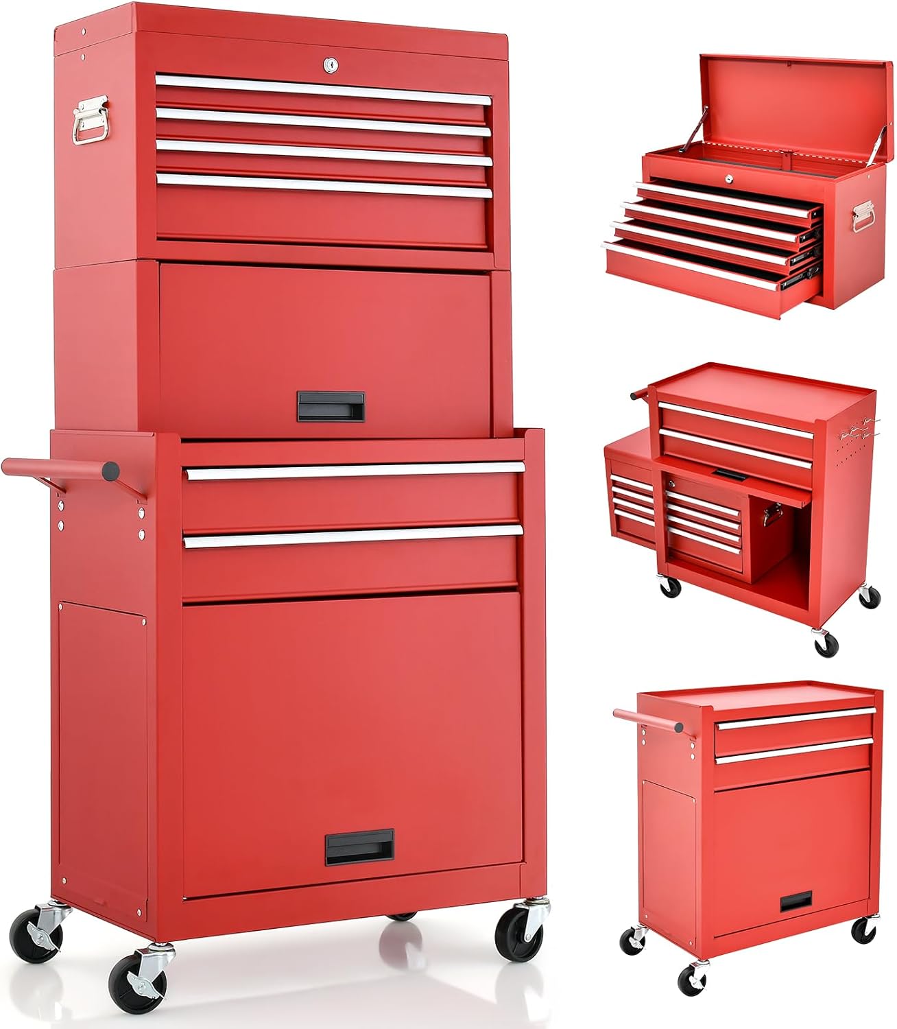 GiantexUK Tool 2 in 1 Lockable Metal Tool Chest with Removable