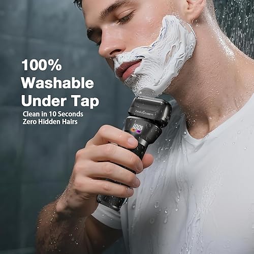 Miniatura 5 de Maquinilla de afeitar eléctrica profesional para hombres, afeitadora de papel de aluminio impermeable y recortadora de barba con 2 cabezales
