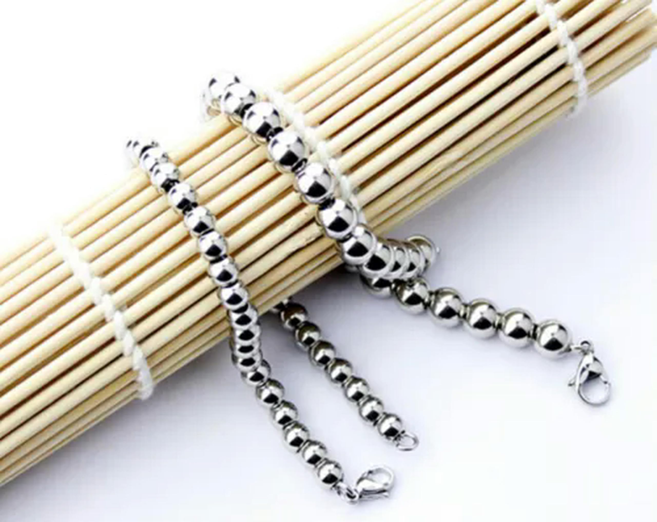 Hochwertige handgefertigte Kugelkette aus Edelstahl mit Perlen für Damen und Herren, 8 mm, 55,9 cm
