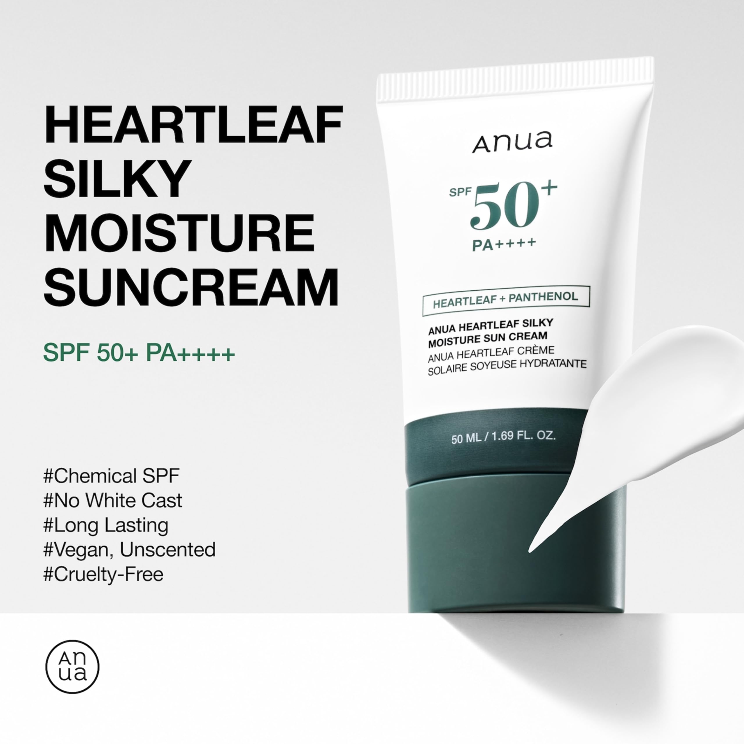 ANUA Heartleaf Silky Moisture Sun Cream SPF 50 PA++++, Korean Sunscreen for Face Korean Skincare, Korean Makeup Base - Image 3