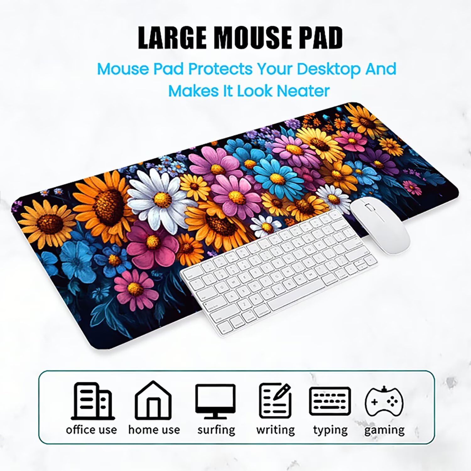 Podkładka pod mysz Lejnlnng XXL - 160x80cm - Flower Big Gamer Mouse Pad, fabryczna XL antypoślizgowa gumowa mata na biurko, wodoodporna podkładka pod mysz o wysokiej precyzji i szybkości baza JL-7352