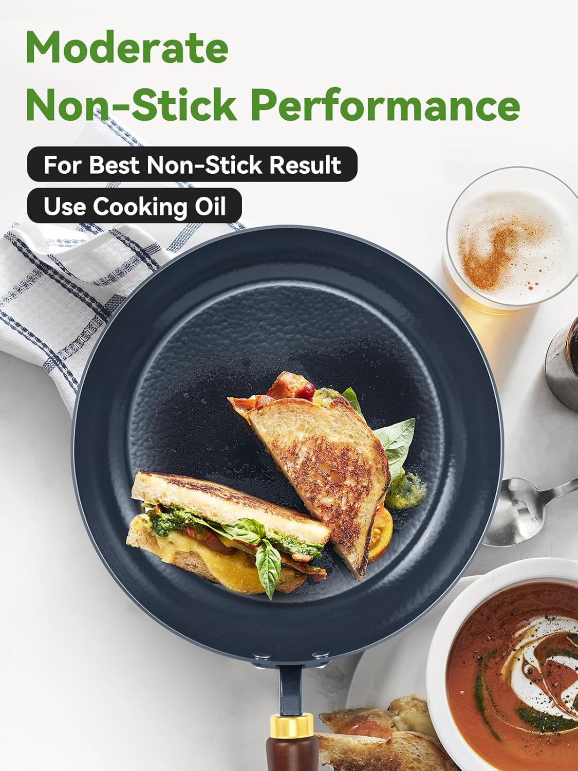 Nonstick Frying Pan, 11-Inch Enameled Carbon Steel Pan, Stay-Cool Wooden Handle Stir-Fry Pan, Non Toxic, PTFE & PFOA Free Oven-Safe, Season-Free Carbon Steel Skillet For All Stovetops - Image 5