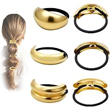 6 x Gold Hair Ties Women's Hair Accessories - Elegant Hair Cuffs for Ponytail Gold Metal Hair Scrunchie Elastic Ponytail Cuffs for Women - Hair Accessories for Thick Thin