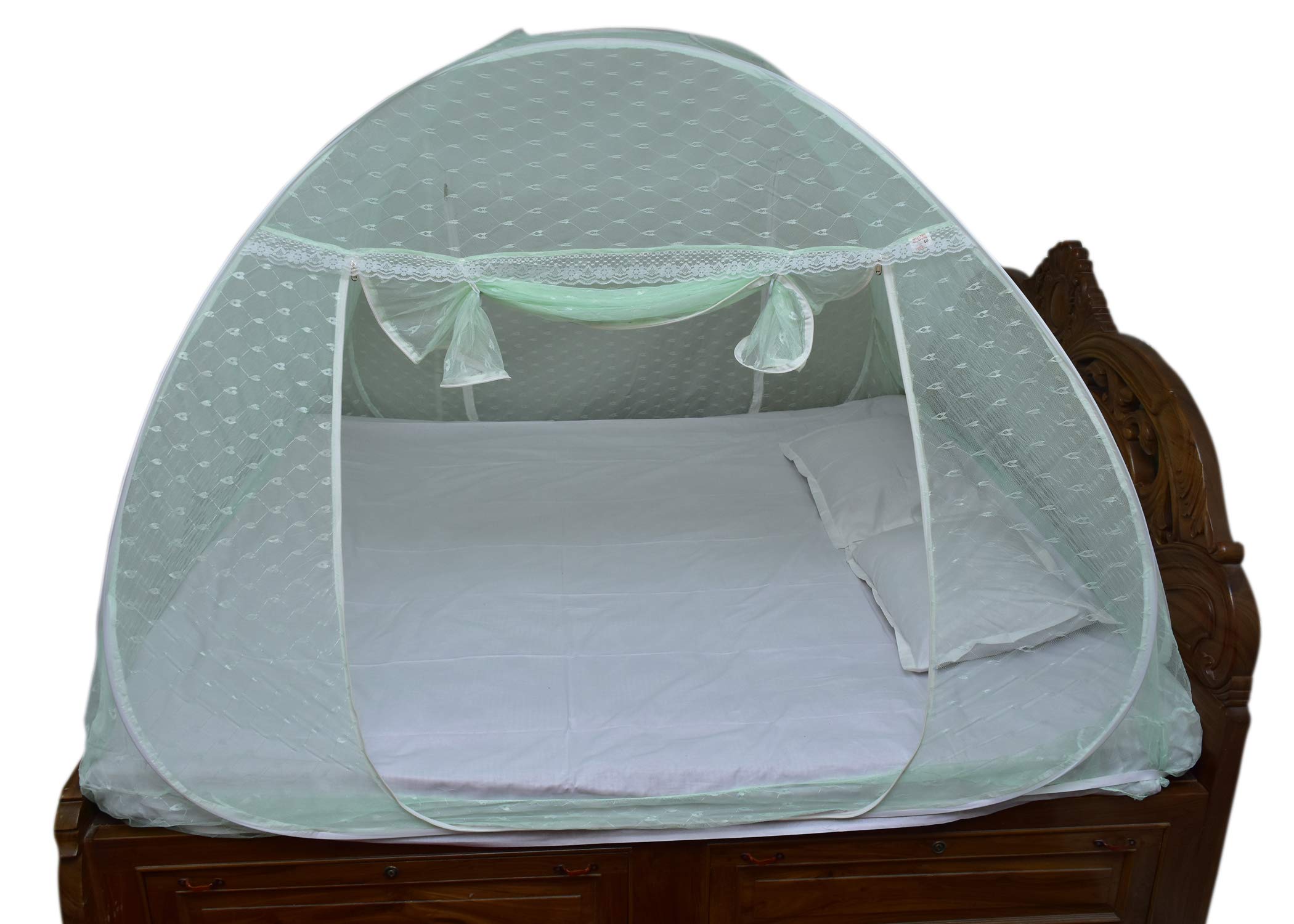 HOMELORE Polyester Adults Foldable, Flexible for Double Bed, King Size Bed, Queen Size Bed Embroidery Mosquito NET (SEA Green)