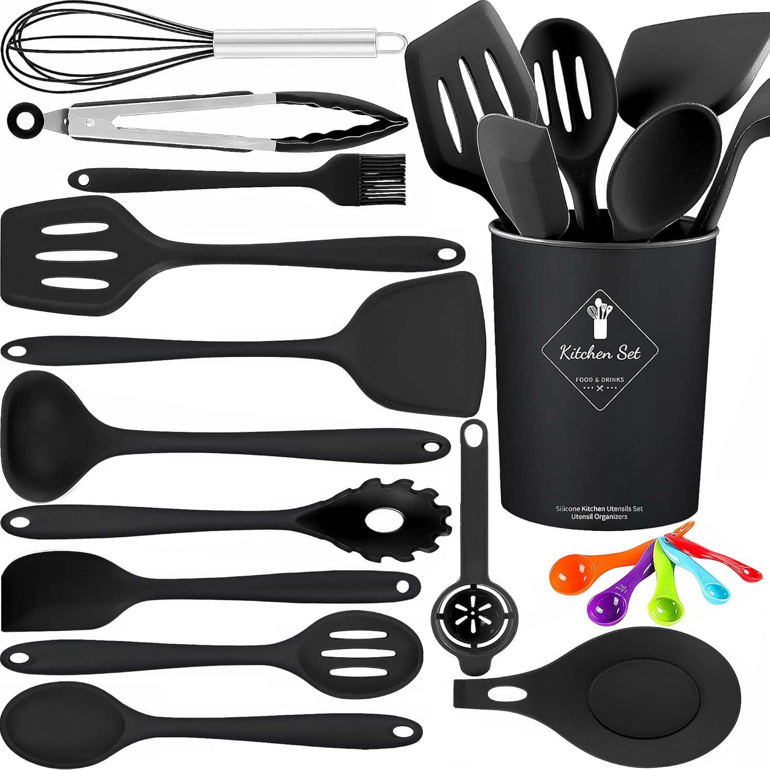 18-Piece Heat-Resistant Silicone Kitchen Utensil Set with Holder 18-Piece Heat-Resistant Silicone Kitchen Utensil Set with Holder