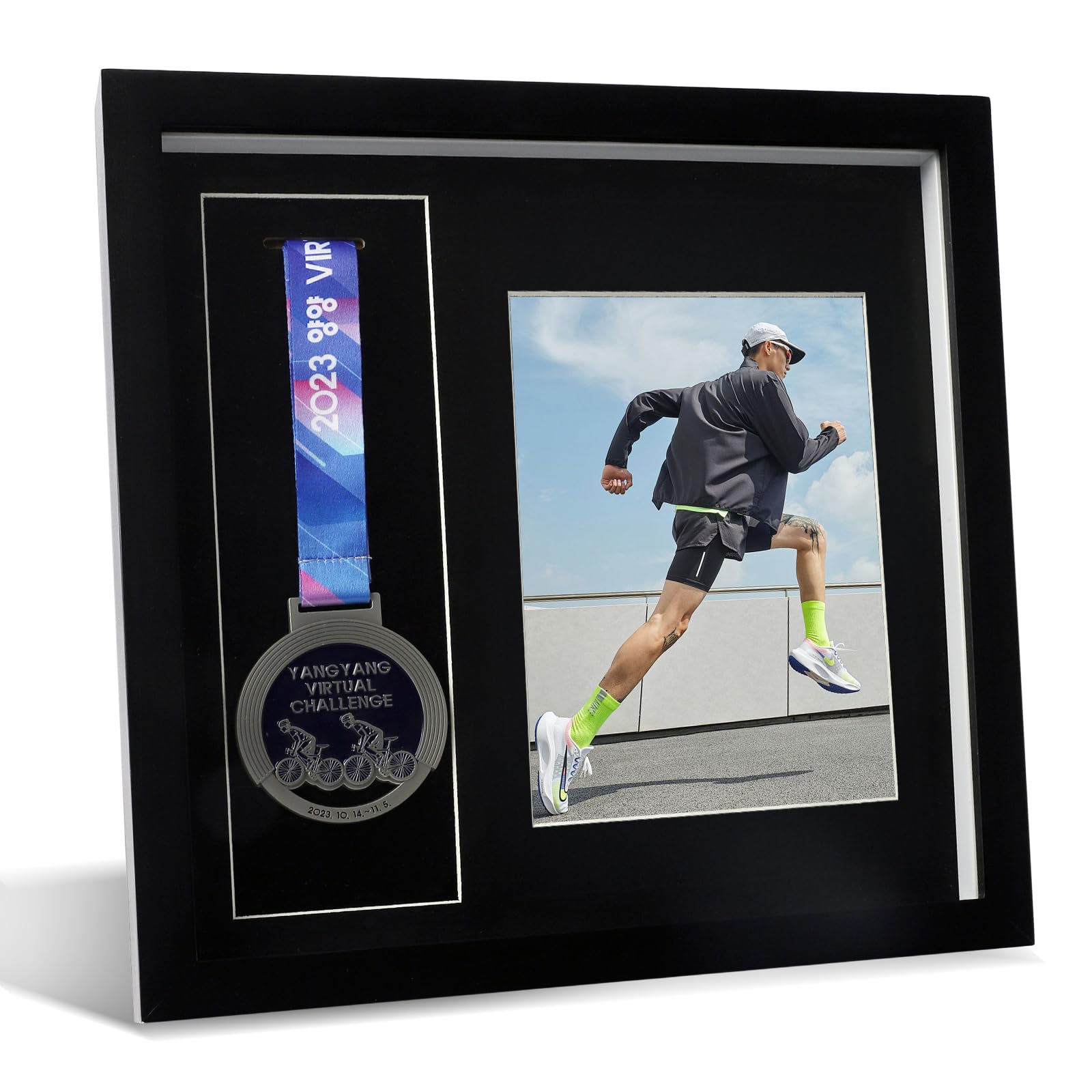 Medal Display Case – 13x13” Black Wooden Shadow Box, Military Medal Frame, Sports Award Display, Keepsake & Memorabilia Holder – Wall-Mount & Tabletop