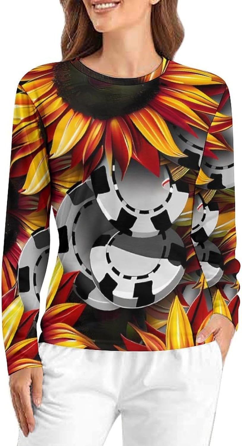 Sunflower Wsop Poker Women's Pajama Top Sleepwear Pajamas Sleep T-Shirt Long Sleeve Shirt Crewneck Tee
