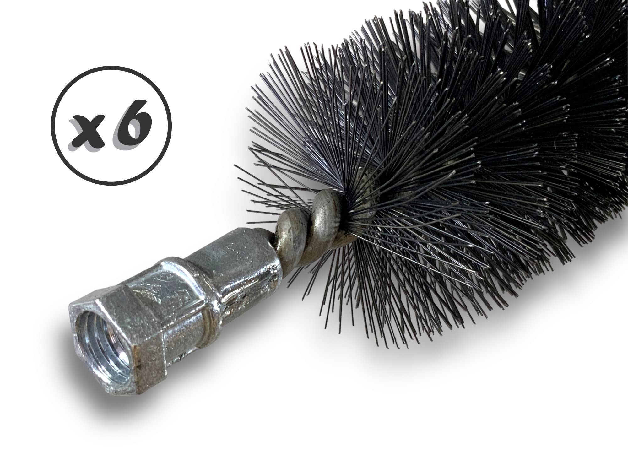 Zestaw 6 szczotek rurowych PRO STEEL Ø 60 mm | Złączka M12*175 żeńska | Stal skręcona | Szczotka do czyszczenia rur i rurociągu | Kibros 41SCA60x6