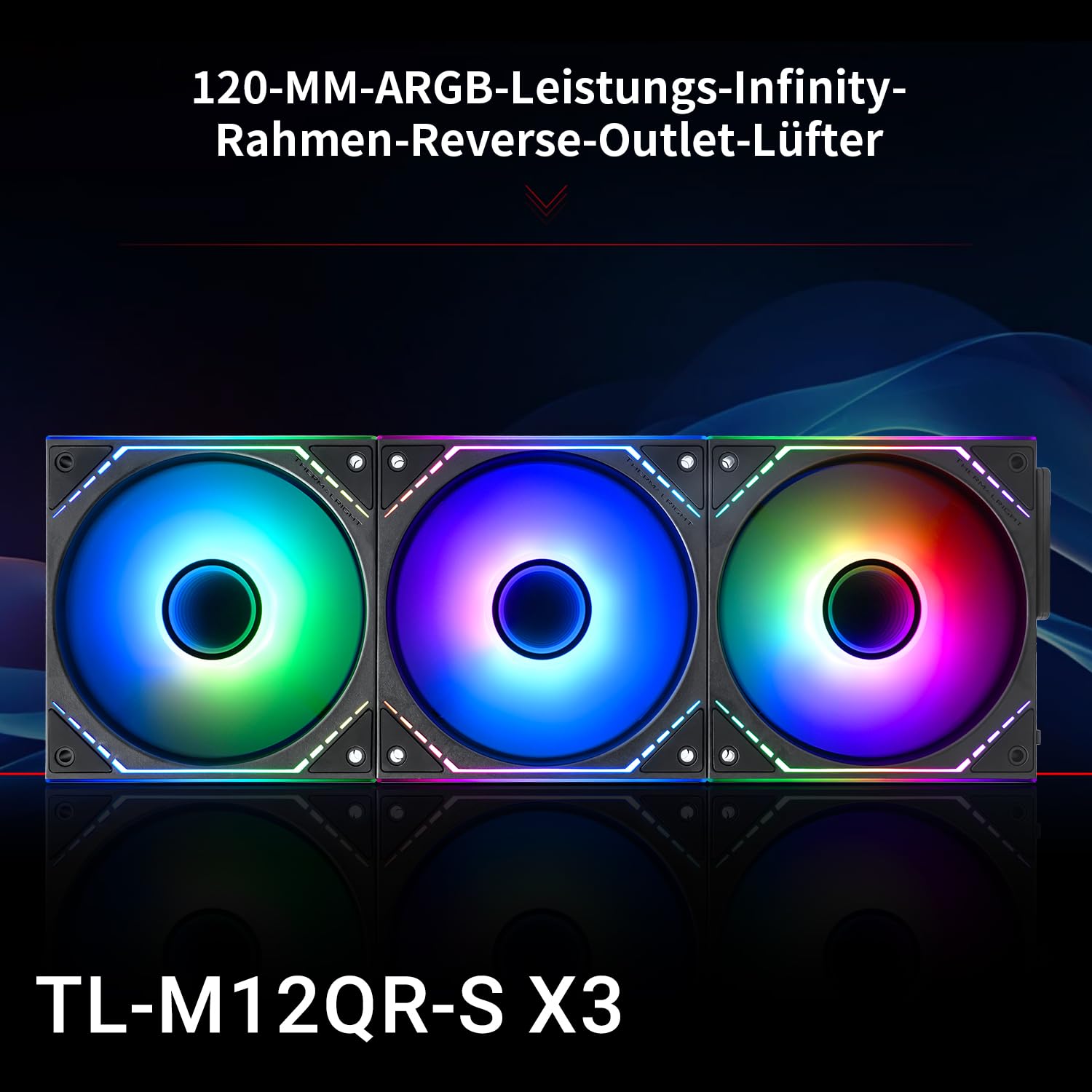 Ventole Thermalright TL-M12QR-S X3 da 120 mm silenziose, funzione PWM, effetti luce ARGB a specchio infinito, design delle pale della ventola inversa, nuovo modulo chip di alimentazione semplifica il