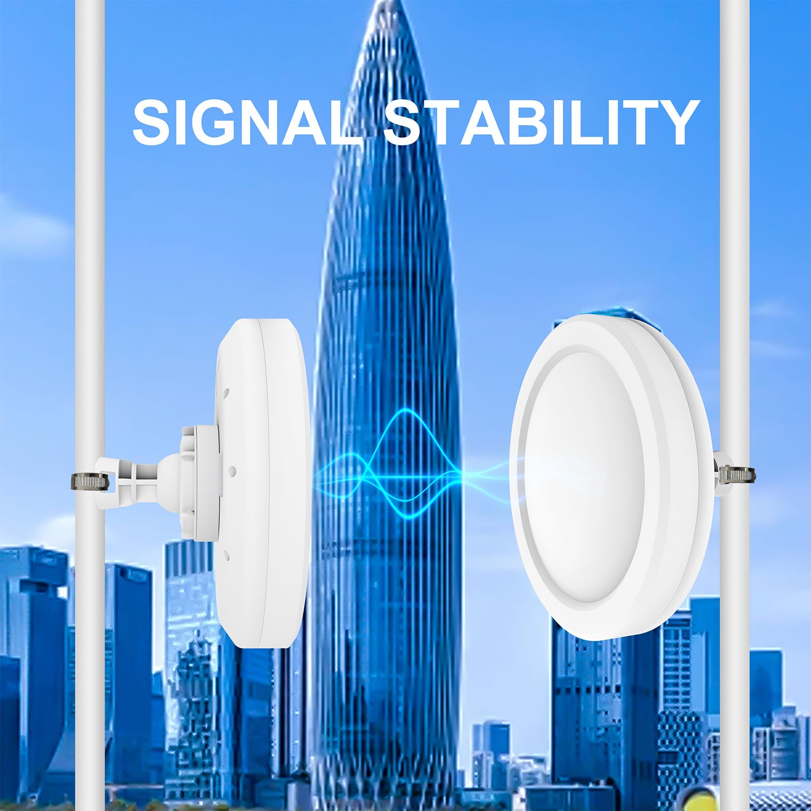 Denash Most Bezprzewodowy Dużej Mocy 900M Cyfrowy Most Wi-Fi 5,8 GHz Transmisja 5 Km z szybkością 900 Mb/s IP65 i Ochrona Przeciwprzepięciowa 2 KV dla Gospodarstw Rolnych na Placach (wtyczka UE)