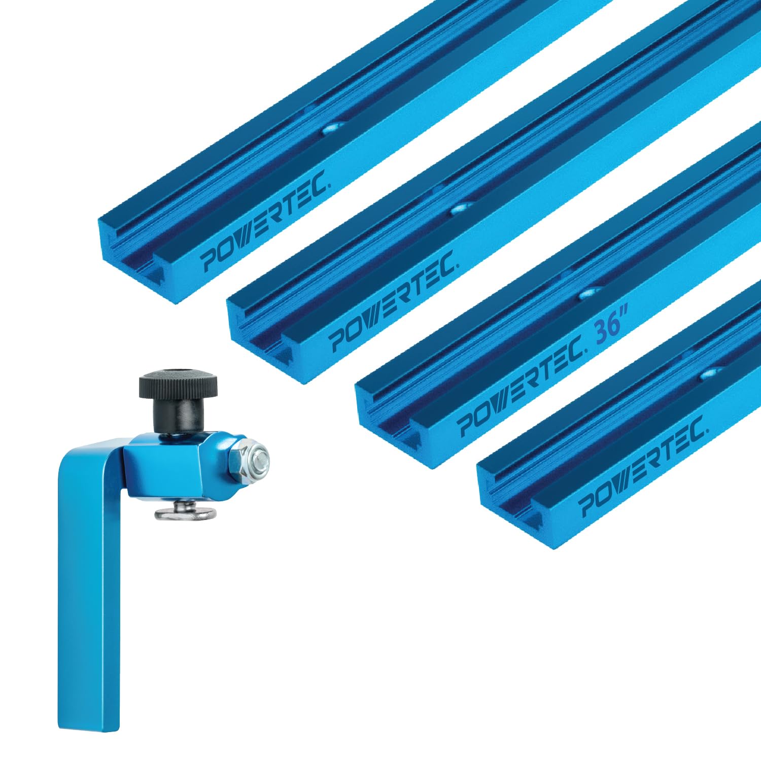 POWERTEC 72141 36"x4 Universal T track with 1 Pc 3" T track Flip Stop for Woodworking, Double-Cut Profile T track with Fence Flip Stop