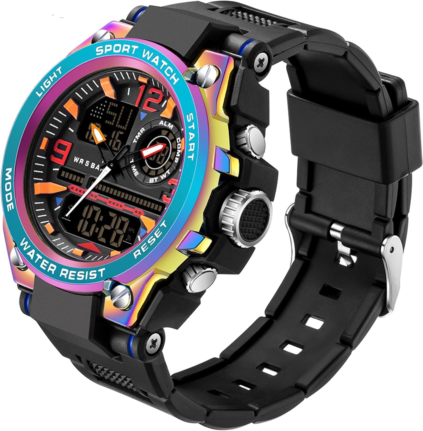 Men's Digital Sports Watch, Tactical Watch for Men Military with Waterproof LED Backlight Alarm Stopwatch Large Dual Dial Time