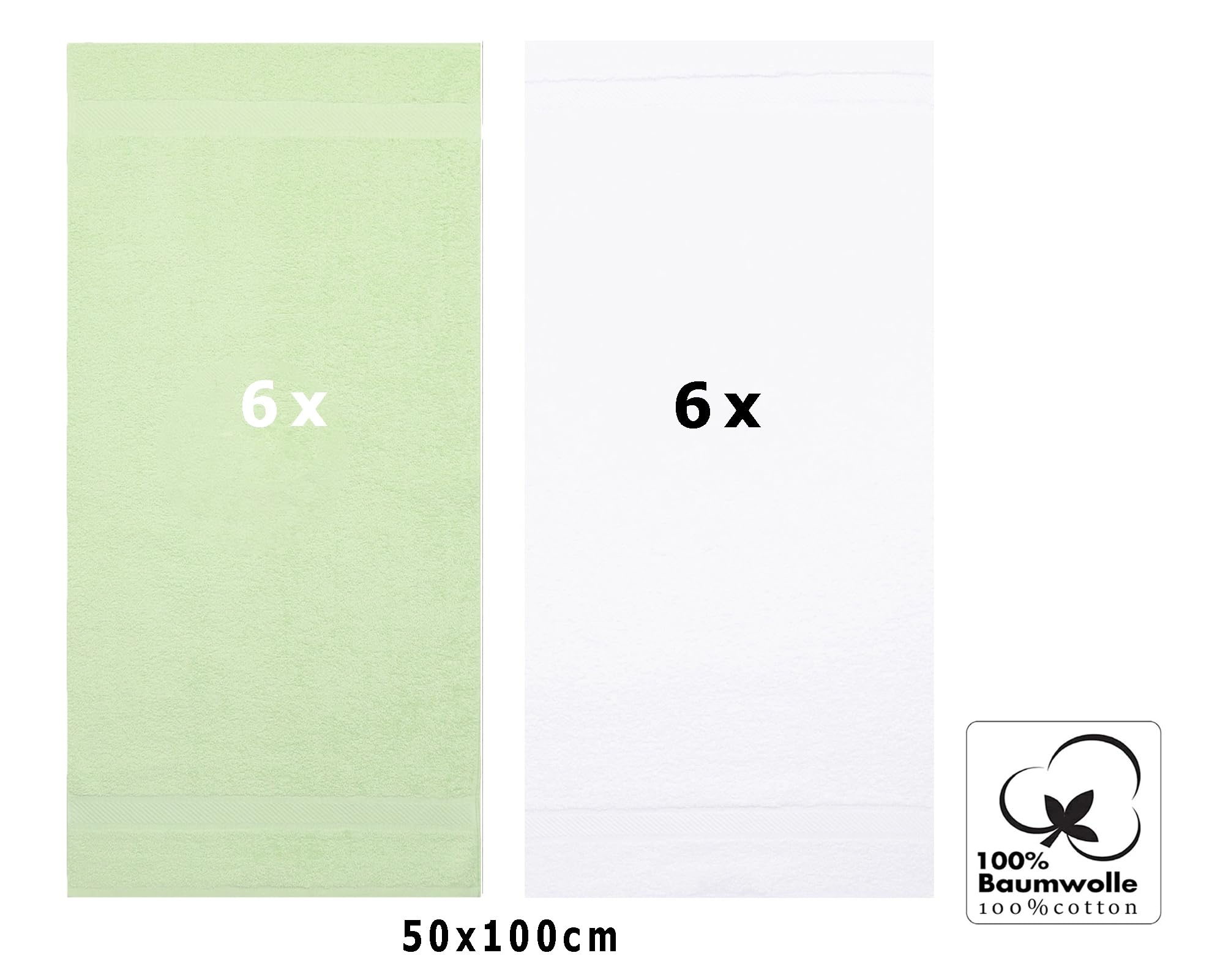 Betz Set di 12 asciugamani Palermo, 100% cotone, colore bianco e verde
