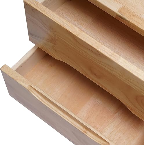 Miniatura 8 de Mesita de noche de madera de goma con 2 cajones esquinas circulares de arco para dormitorio mesa auxiliar moderna para dormitorio sala de estar