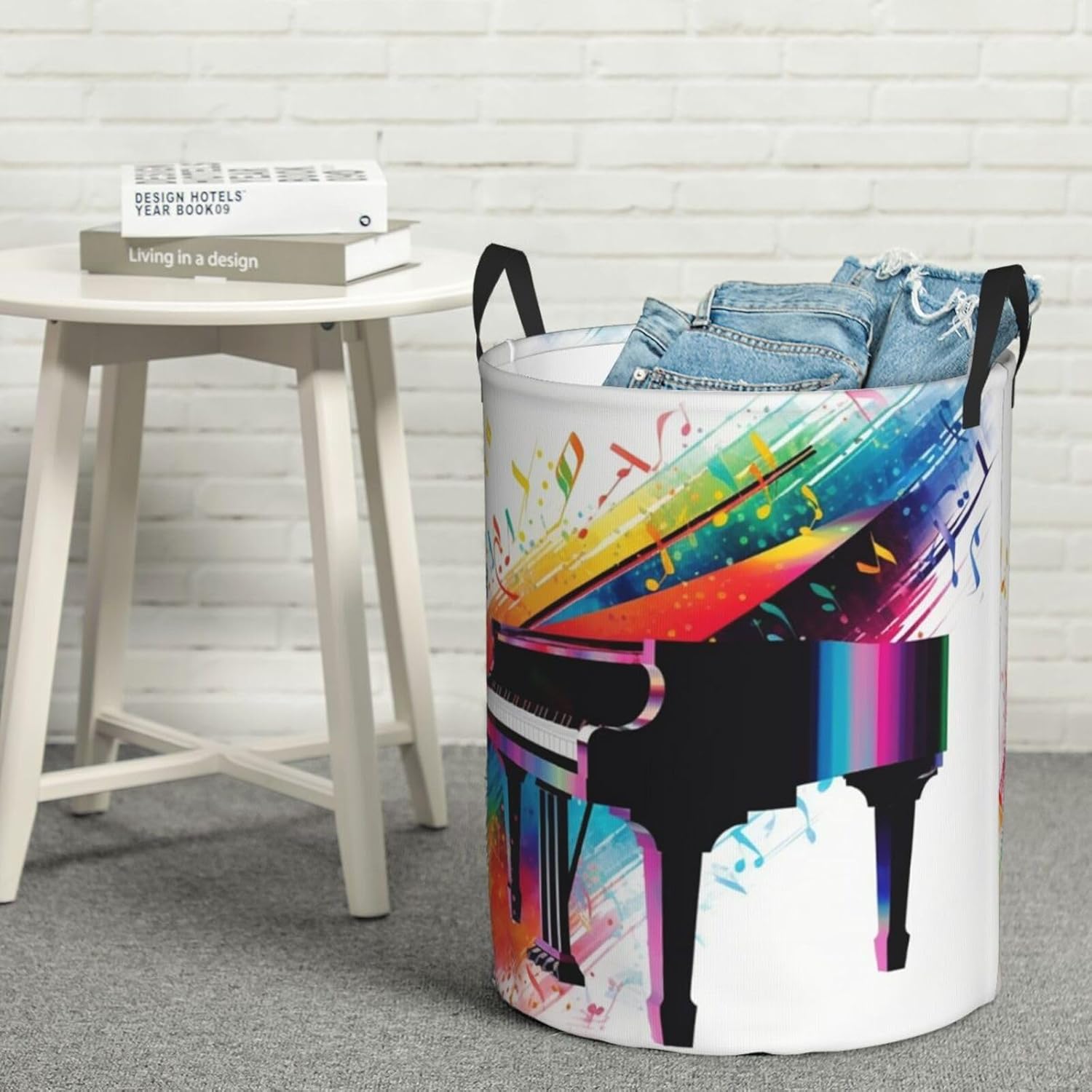 Colorful Piano Keyboard Music Laundry Basket With Handles, Foldable Laundry Hamper Oxford Cloth Dirty Clothes Basket Waterproof Clothes Toys Storage Bin Organizer for Bedroom Bathroom Dorm