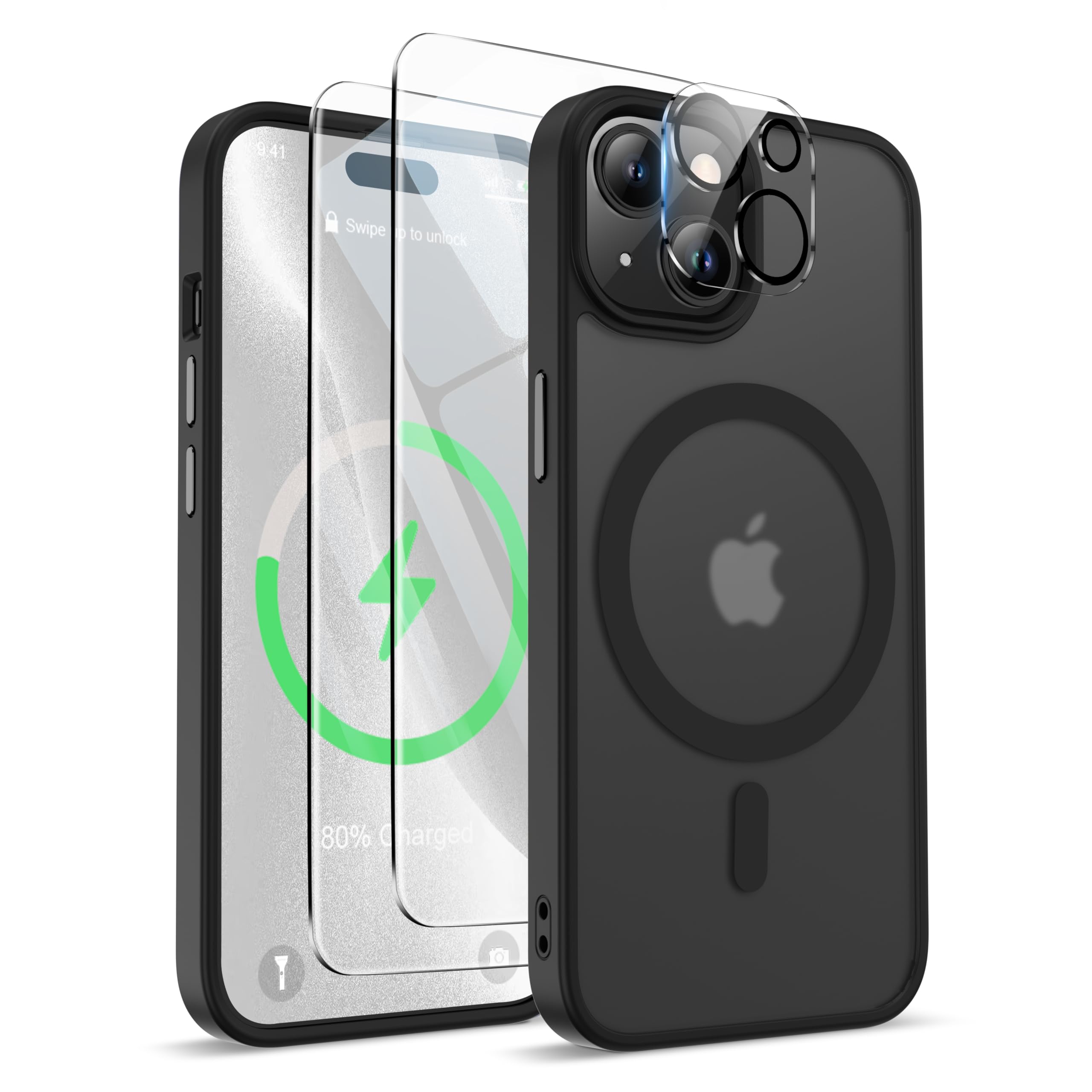 ORETECH Magnetic for iPhone 15 Case, [Compatible with MagSafe][2 Pcs Screen Protectors][15 FT Drop Protection] Frosted Translucent Back, Shockproof,