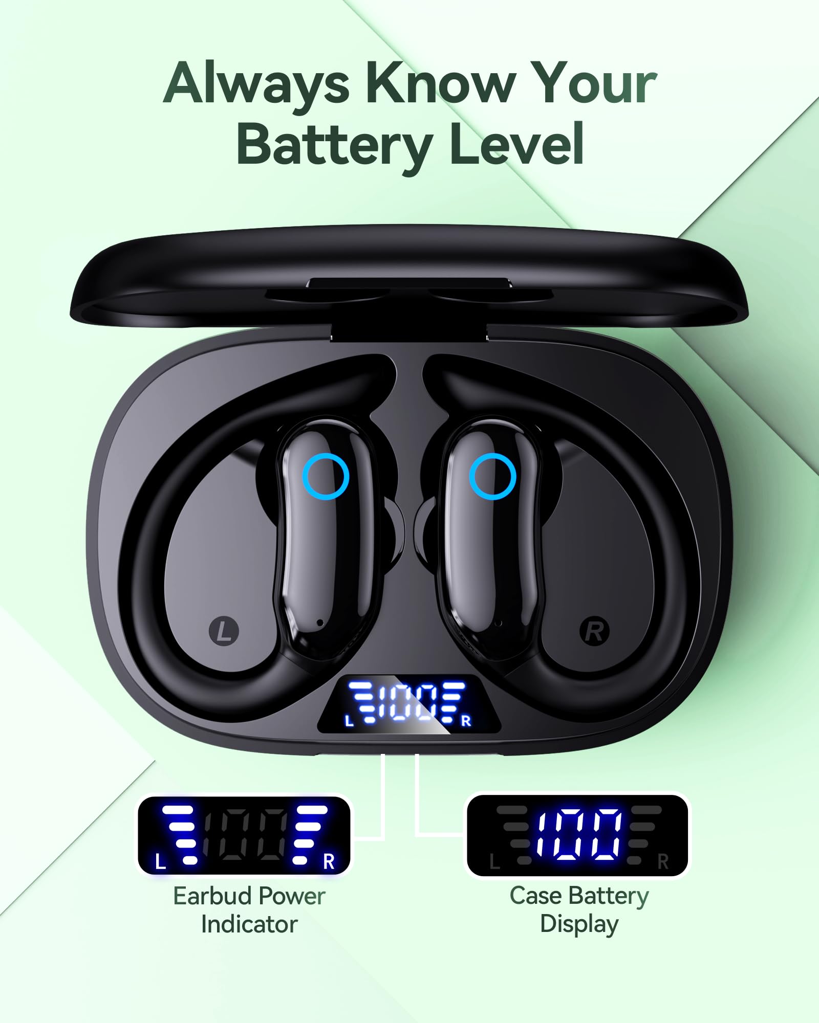 Écouteurs Bluetooth sans Fil Sport avec Crochet, Réducteur de Bruit ANC -30dB, IPX7 Étanche, 96H Autonomie, Bluetooth 5.3, Haut‑Parleurs 16mm, Micro ENC – pour Running, Fitness & Extérieur
