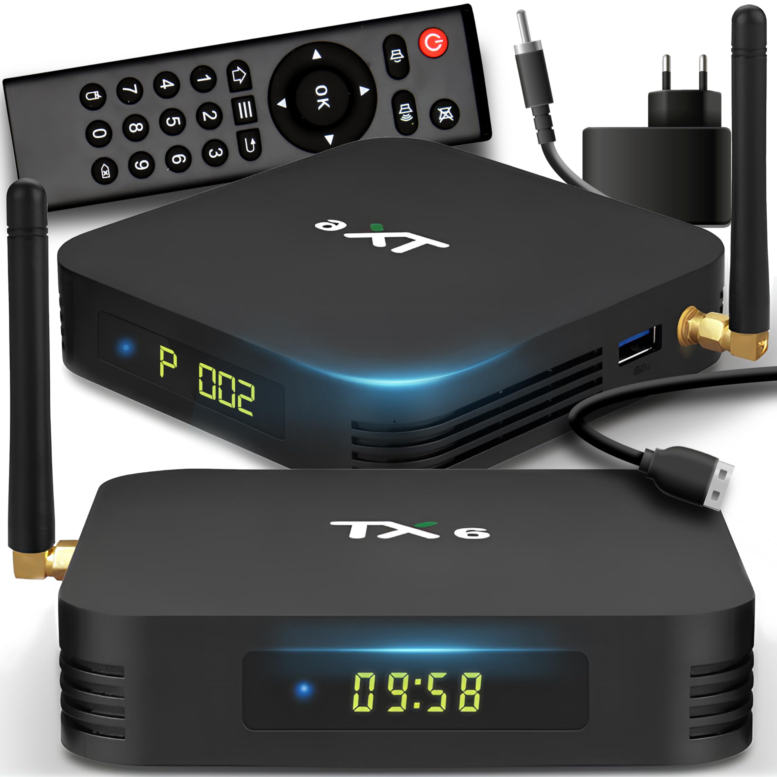 Retoo Android TV Box TX6 con telecomando | Client di streaming multimediale | 4GB RAM, 32GB ROM | HDMI, Miracast, HDR, Quad-Core AllWinner H6, WiFi 2.4GHz, Ethernet, USB 3.0, Smart scheda grafica