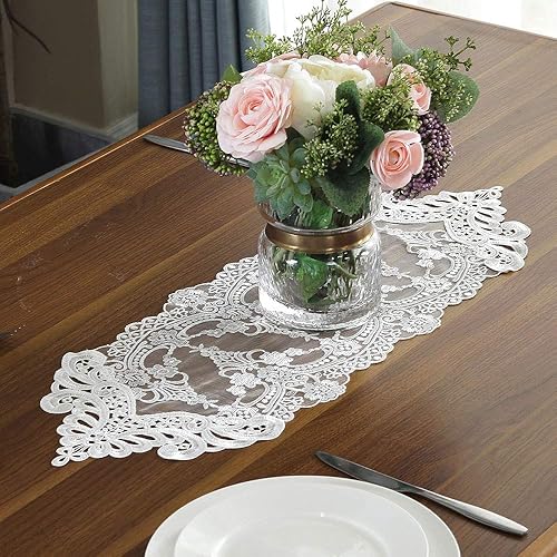 Miniatura 9 de ARTABLE Camino de mesa de encaje bordado de macramé con exquisita flor, vintage, shabby chic, para bodas, vacaciones y cenas (champán, 10 x 70