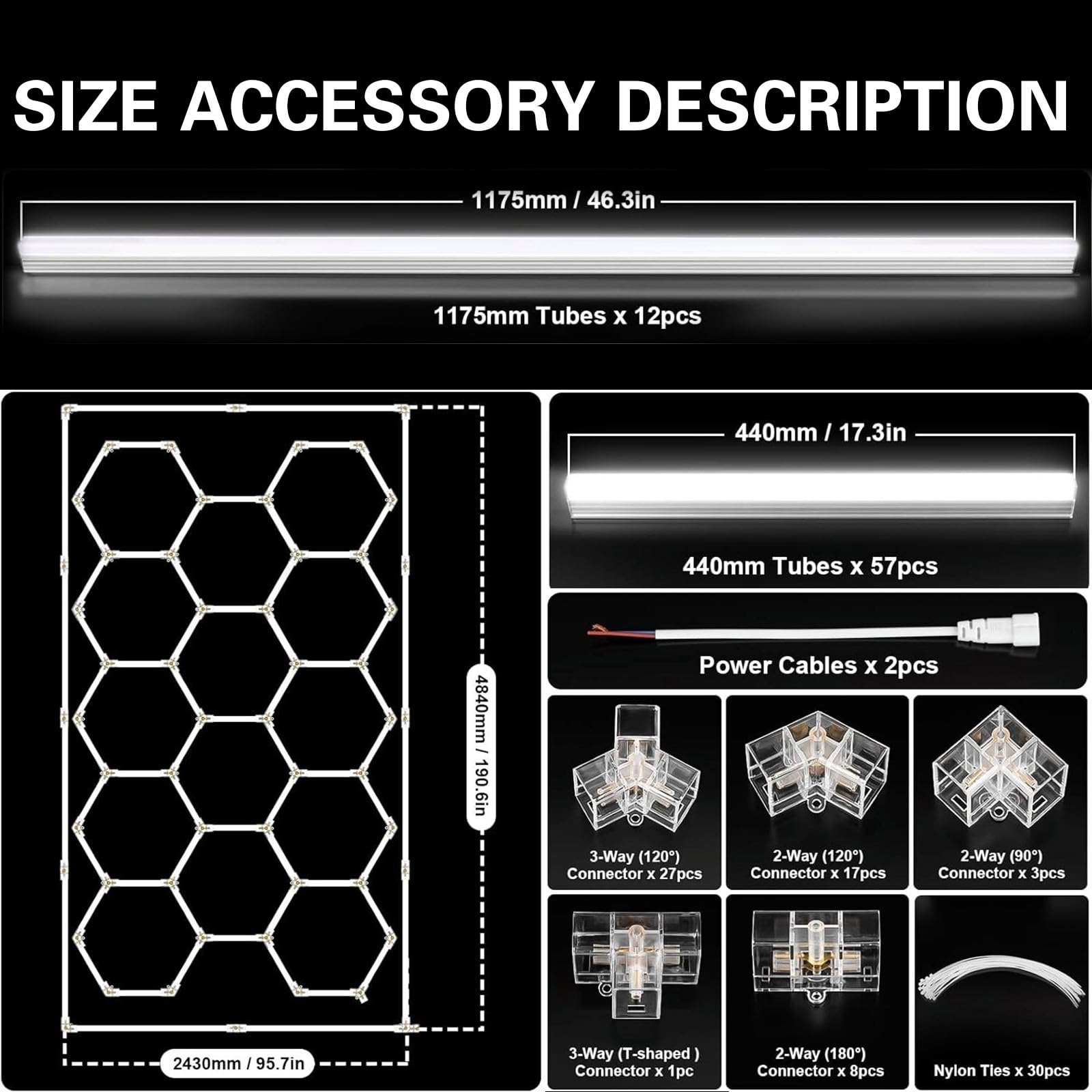 Luces LED hexagonales de panal, blancas, 120 lúmenes, 6500 K, IP54, resistentes al agua, para garaje, barbería, lavado de autos, gimnasio. 14 HEX