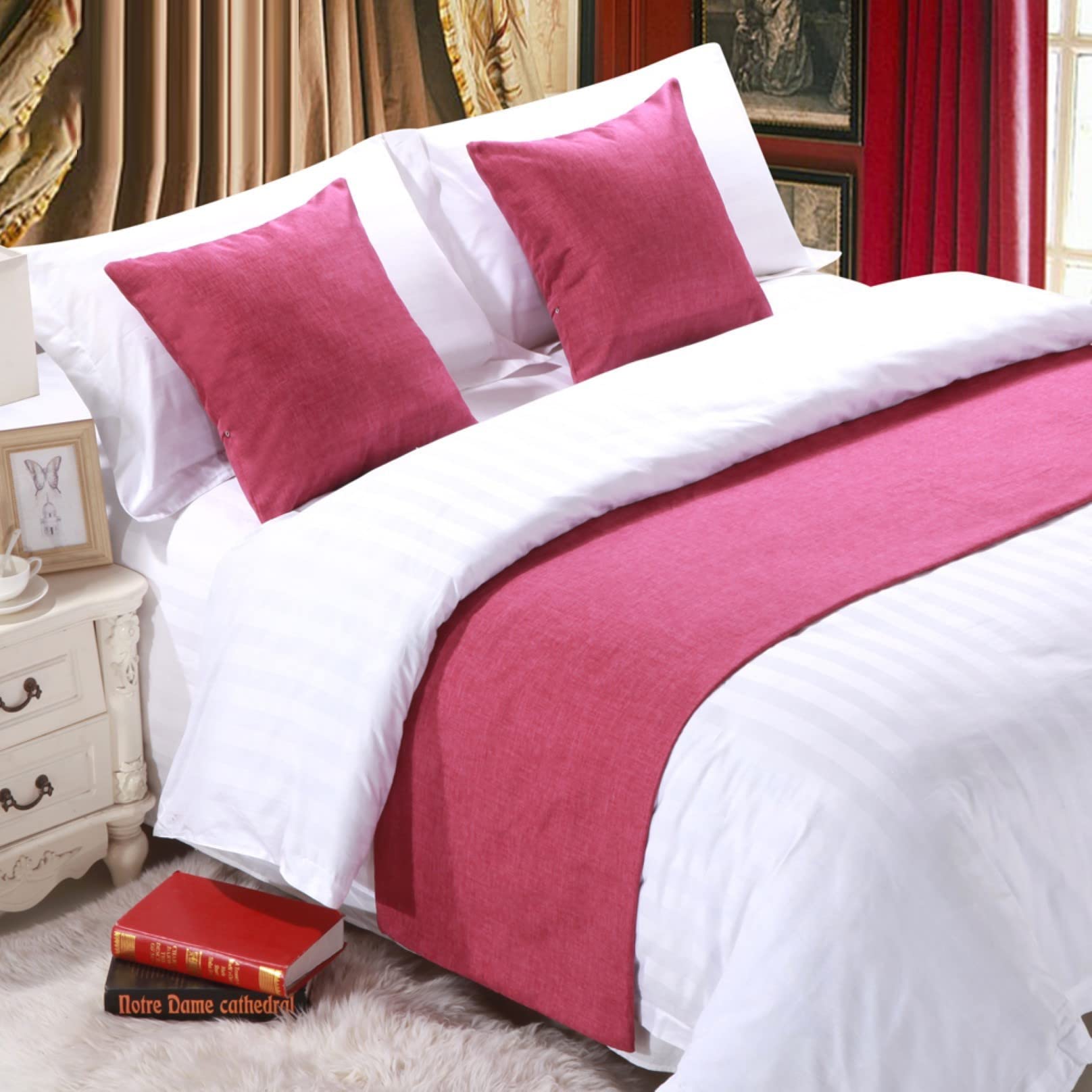 Bed Runner for Foot of Bed Bed Linen Bedspread Solid End Towel Cover Bedding Protection Bed Scarf for Hotel Bedroom Decor, Pink 50 * 260cm โ image 1