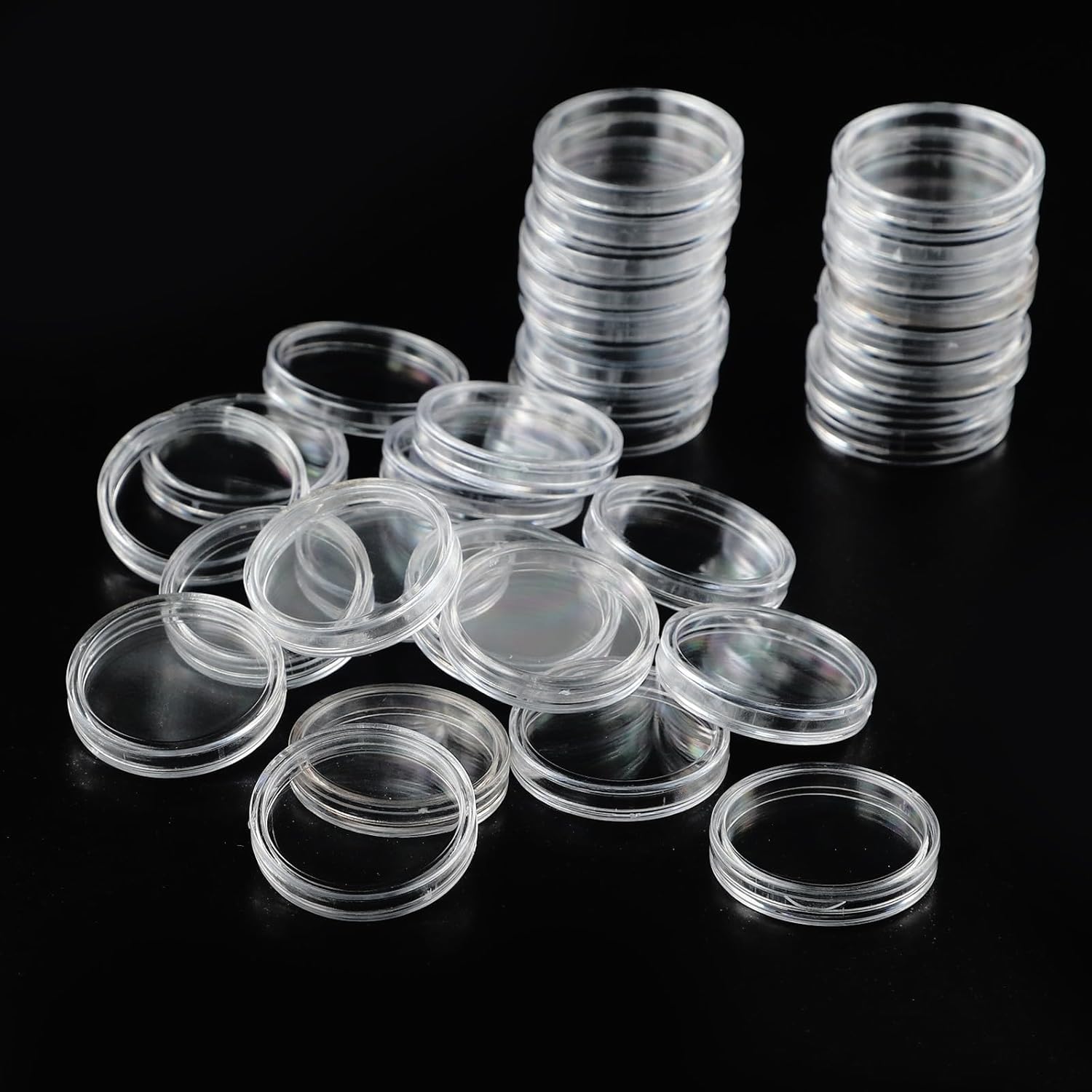 26mm Round Clear Plastic Coin Holder Containers with Opening Design – Transparent Coin Storage Boxes for Coin Collection Protection (100-Pack)