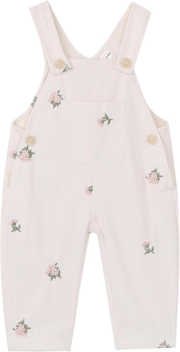 Baby Girl Overalls Corduroy with Floral Embroidery,Toddler Jumpsuit Romper,Soft Overall for Girls (6 Months-3T)
