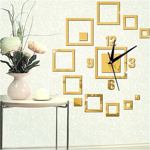 Miniatura 4 de Reloj de pared de acrílico simple con patrón cuadrado hueco tridimensional reloj de pared grande para decoración del hogar sala de estar reloj de