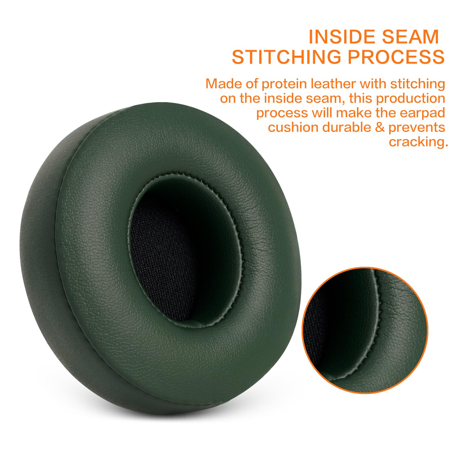 GVOEARS - Almohadillas de repuesto para auriculares inalámbricos Beats Solo 2/3 con cable con espuma viscoelástica de cuero suave con aislamiento de ruido (verde negruzco)