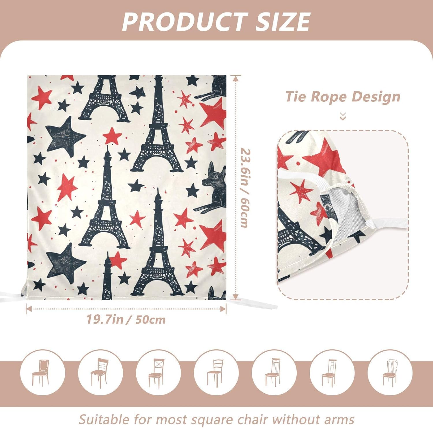 ALAZA Vintage Eiffel Tower Stars Dogs Chair Back Cover Set of 6, Washable Reusable Removable Chair Slipcovers Decorative Chair Cover for Home Kitchen Wedding Party