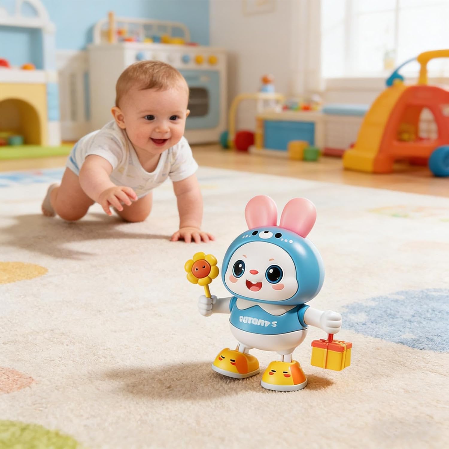 Interactive Bunny Toy - Electric Dancing Pet | Musical Educational Toy for Head Lifting Training Boys Girls Children Bedside Bedroom Bookshelf Playtime Entertainment