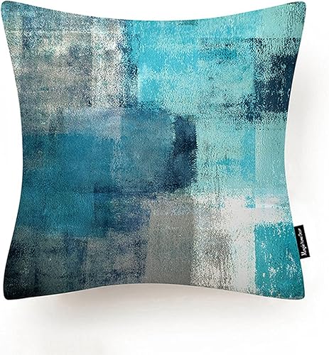 Vilygret Fundas de almohada de color turquesa y gris, arte abstracto, contemporáneo, decorativo, gris, para el hogar, dormitorio, sala de estar, Vilygret Fundas de almohada de color turquesa y gris, arte abstracto, contemporáneo, decorativo, gris, para el hogar, dormitorio, sala de estar,