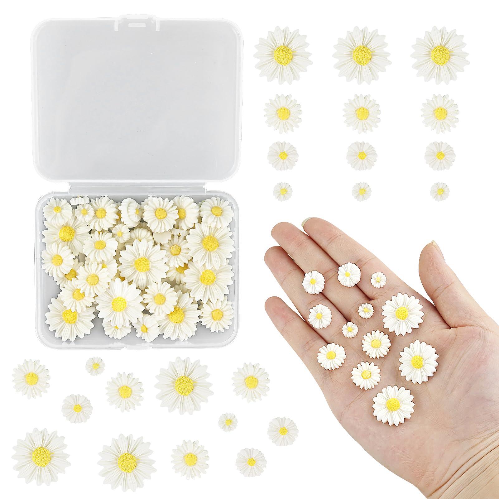 50 mini decorazioni a forma di margherita, in resina, per