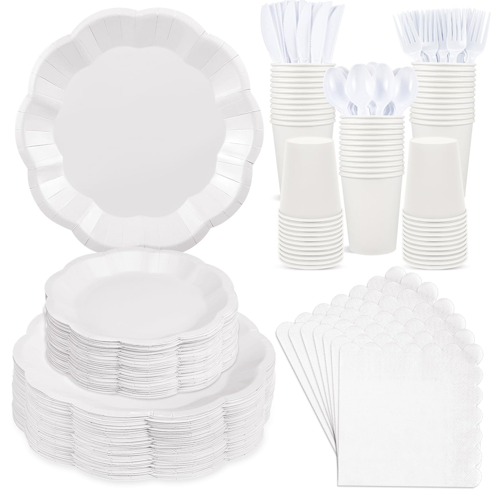 White Party Plates & Napkins - Serves 25 Guests -19