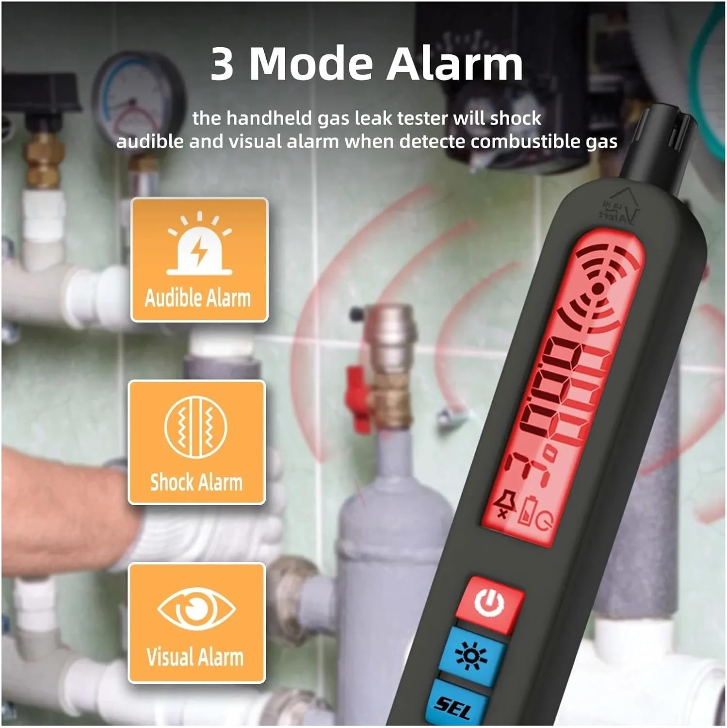 Gas Detectors, Gas Leak Detector Combustible Natural Co2 Flammable Alcohol LPG Methane Analyzer Rechargeable Buzzer Alarm PPM LEL Tester