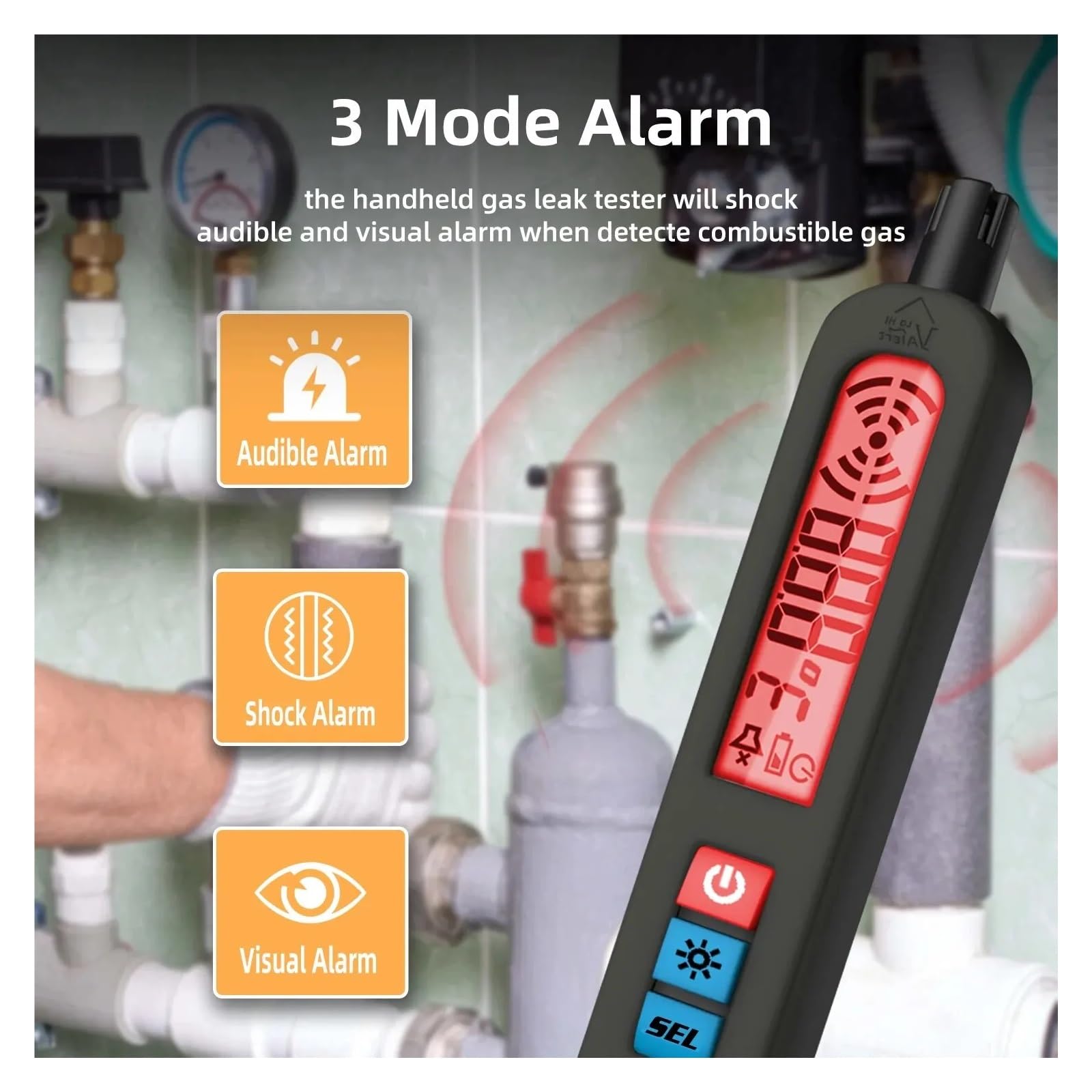 Detector de gas Detector de fugas de gas Combustible natural CO2 Alcohol inflamable GLP Analizador de metano Alarma sonora recargable Probador PPM LEL Respuesta rápida