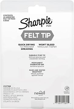 Sharpie Felt Tip Pens, Fine Point (0.4mm), Assorted Colors, 24 Count - Perfect for Journaling, Drawing, Arts & Crafts