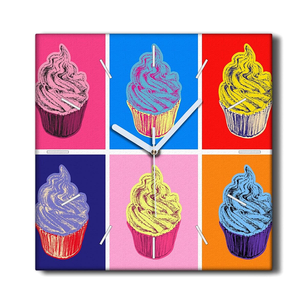 Horloge sur toile 30x30 cm Coloray Muffins décoration murale de cuisine