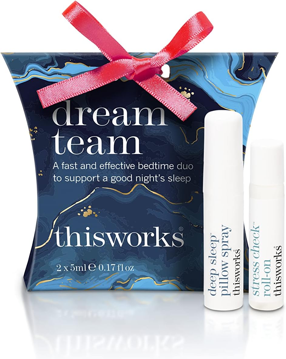 THISWORKSDream Team Gift Set: Deep Sleep Pillow Spray and Aromatherapeutic Calming Roller Ball with Lavender, Ylang Ylang & Coconut Essential Oils