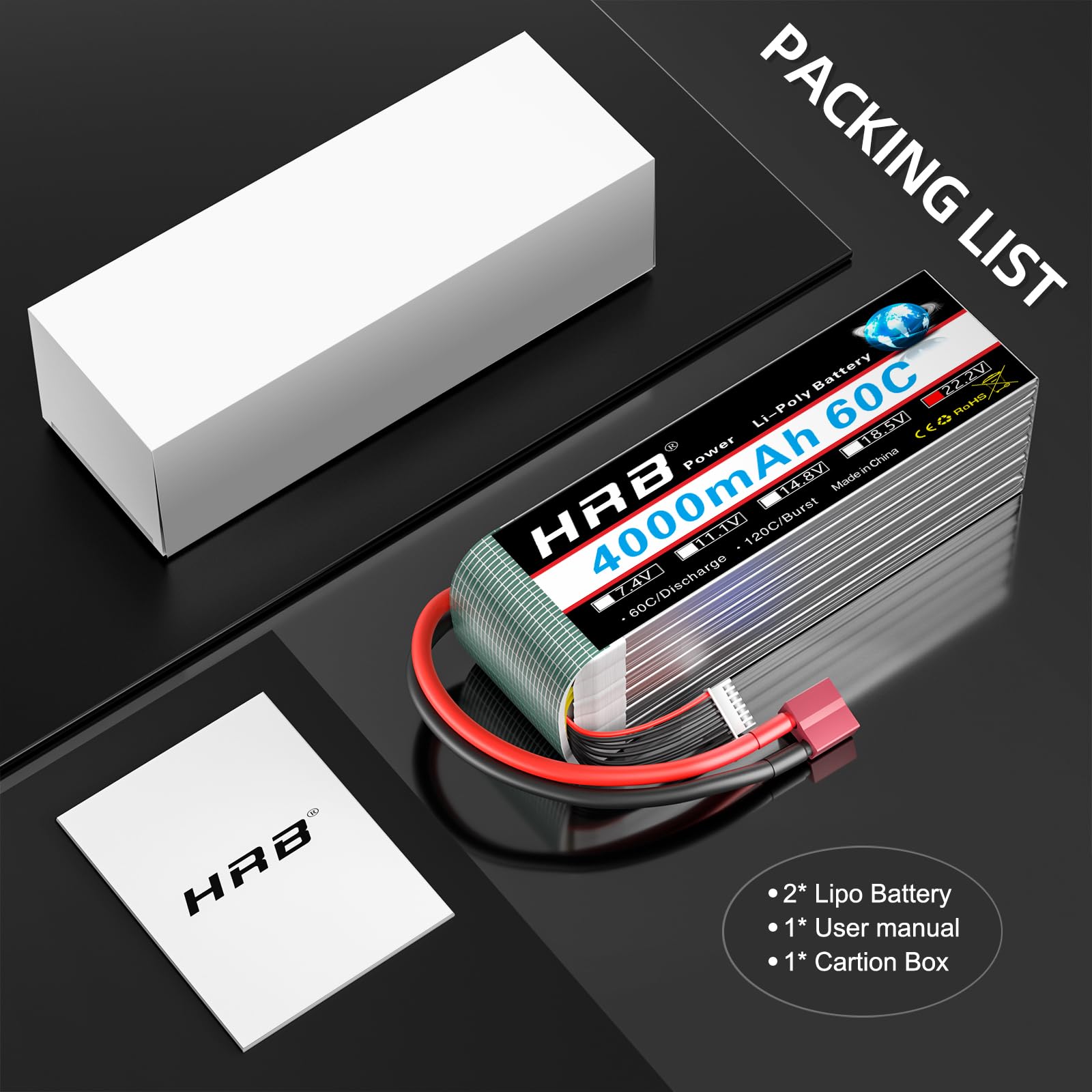 HRB 2pcs 6S Lipo Battery Dean T 22.2V 4000mAh 60C RC Lipo Battery Compatible with für RC Quadrocopter Flugzeug Helikopter Auto Boot Hobby